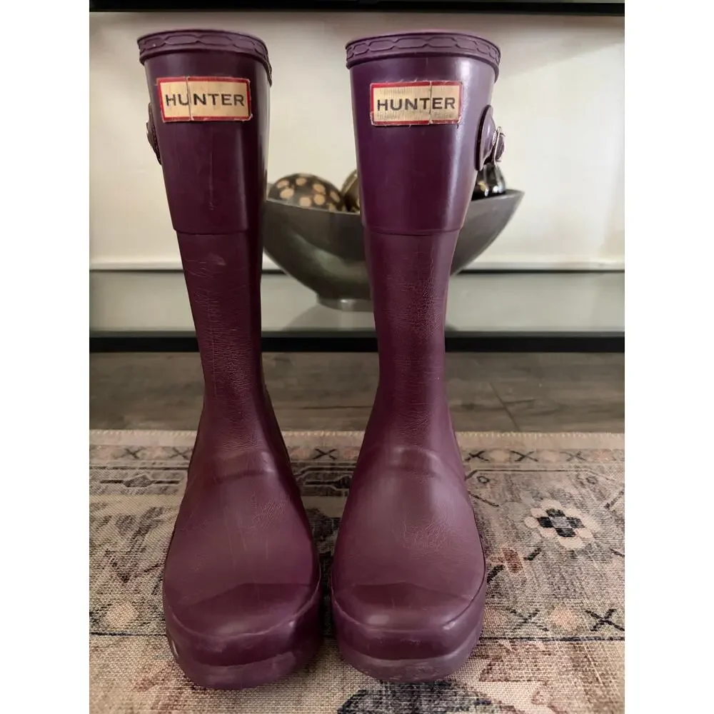 Hunter Original Kids Rain Boots Size US 2 Purple Tonal Contrast Tall Rubber